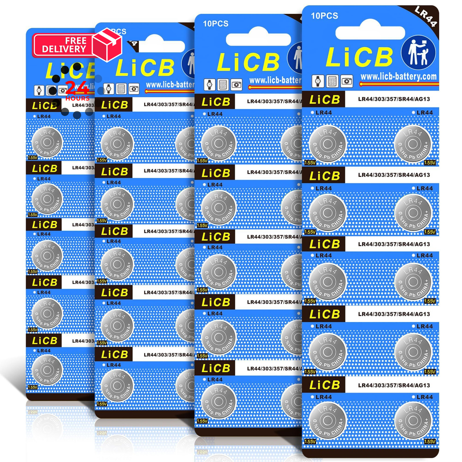 LiCB 40 Pack LR44 AG13 357 303 SR44 Batteries 1.5V 10 Count (Pack of 4)