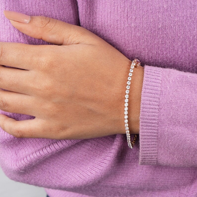 Black Friday Sale ! Round Natural Diamond Tennis Bracelet In 14K Solid Rose Gold