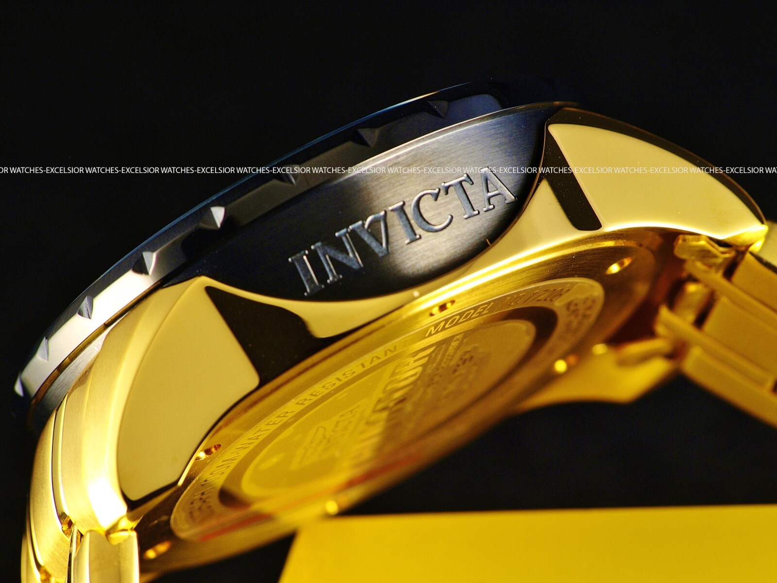 New Invicta Men’s AVIATOR CHRONOGRAPH Quartz Gold Tone SS 48mm Blue Dial Watch