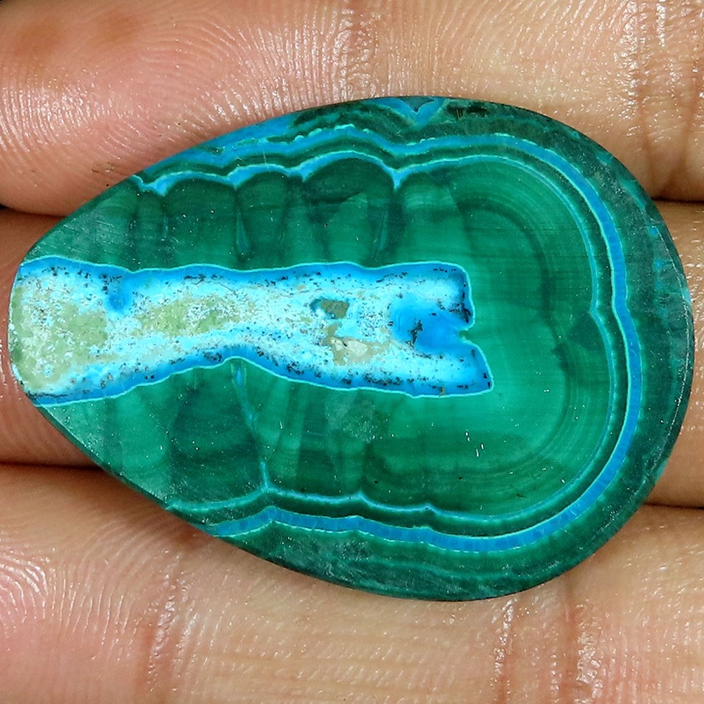natural MALACHITE CHRYSOCOLLA pear cabochon gemstone 84.05 Cts.(29 x 40 x 06 mm)