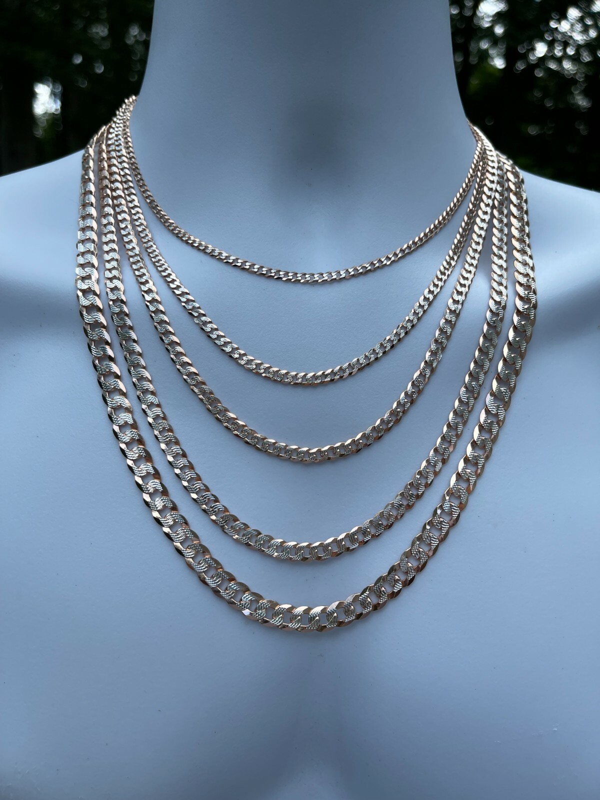 Miami Cuban Link Chain 14k Rose Gold Plated Solid 925 Silver Cut 5-8mm Necklace