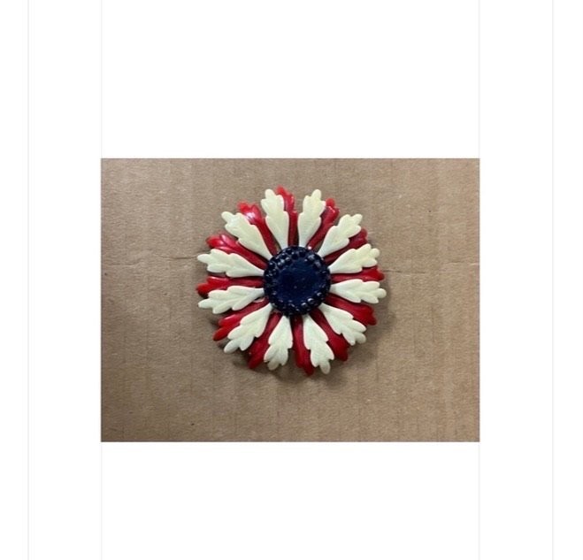Vintage Patriotic Red, White, and Blue Flower Brooch Costume Jewelry