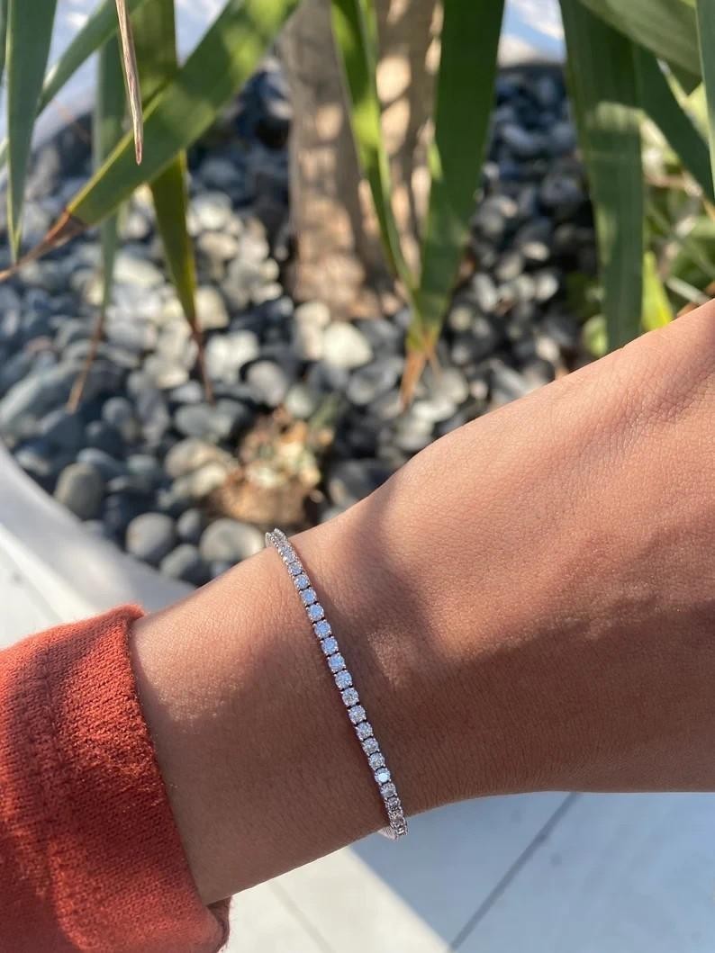 Round Natural Diamond For Party Wear Tennis Bracelet In 14k Solid White Gold