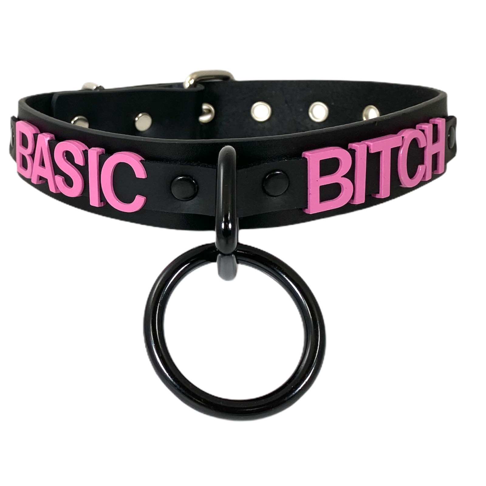 Name Bondage Collar Black O Ring Pink Letter Slave Leather BDSM Slut Choker