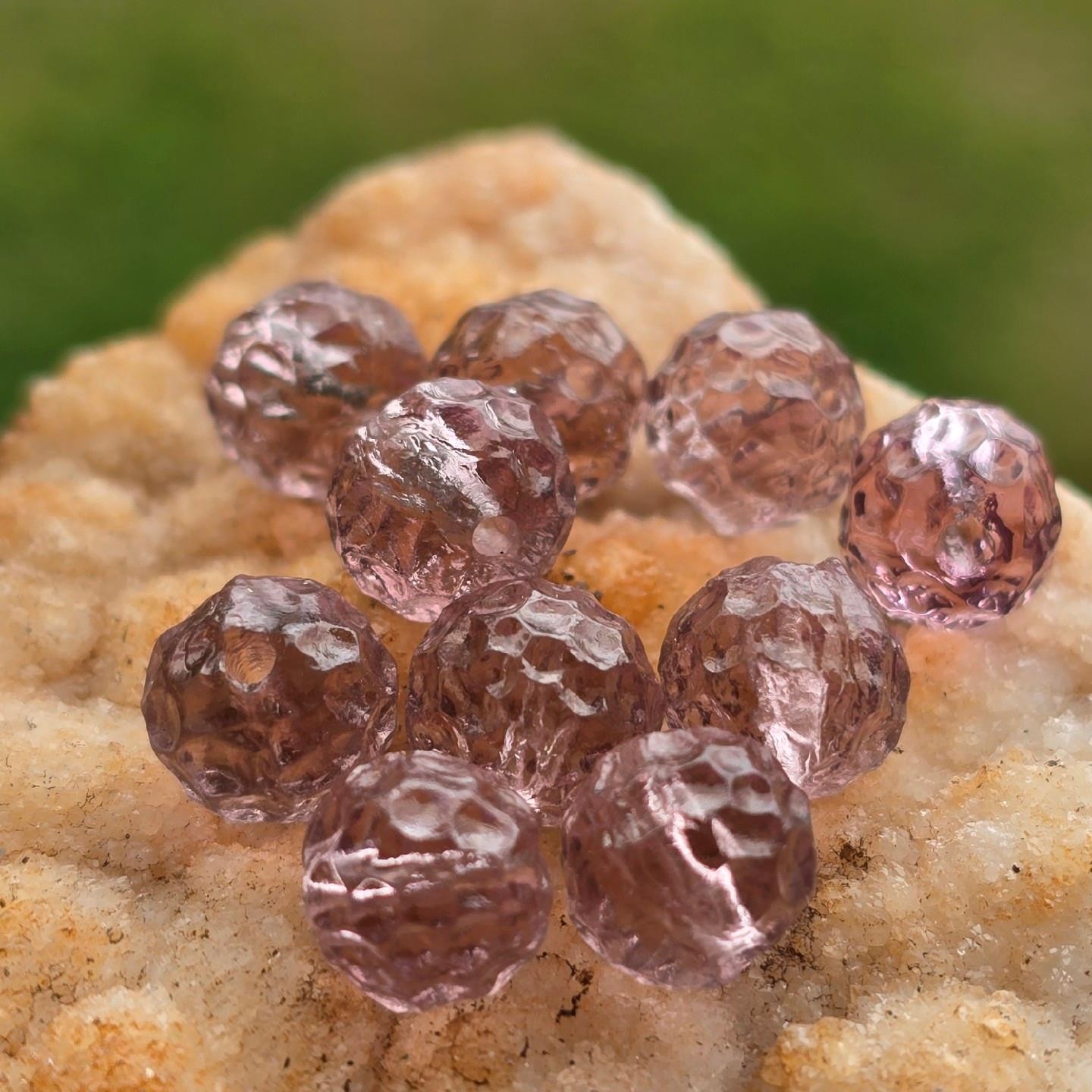 Vintage German Lavender Glass Beads Textured Translucent Old Stock 8mm 10pc