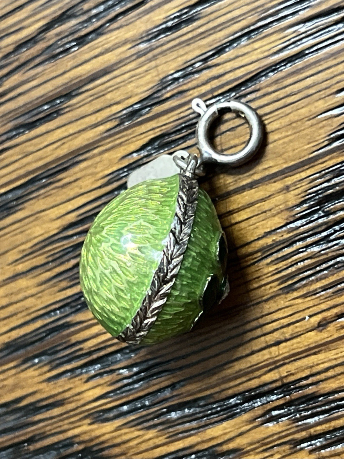 Rafka Sterling Silver Russian Egg Pysanka Enamel Clover Shamrock Charm Pendant