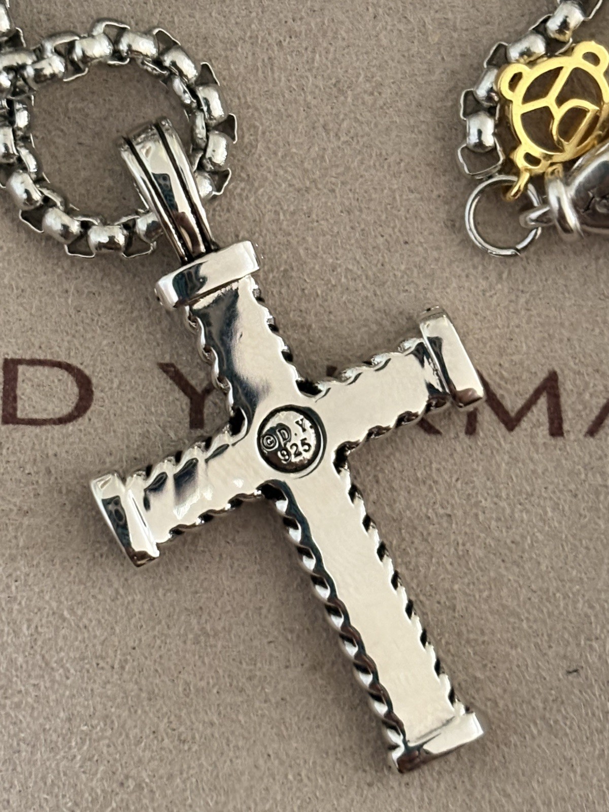 David Yurman Sterling Cross Pendant w/ Box 2MM Chain Necklace 19in