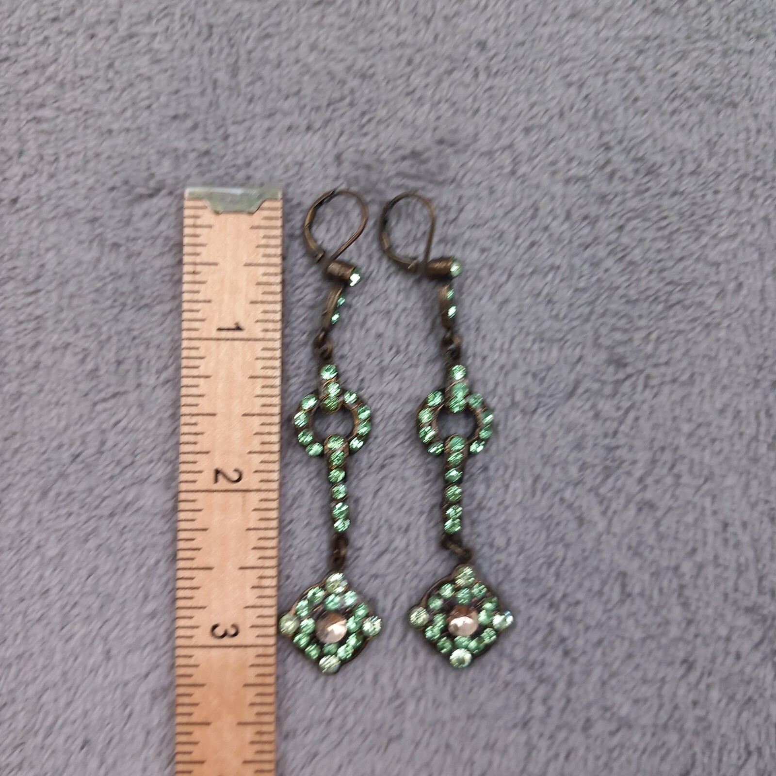Unbranded Bronze Green Rhinestone Drop Earrings Vintage Y2K Leverback One Size
