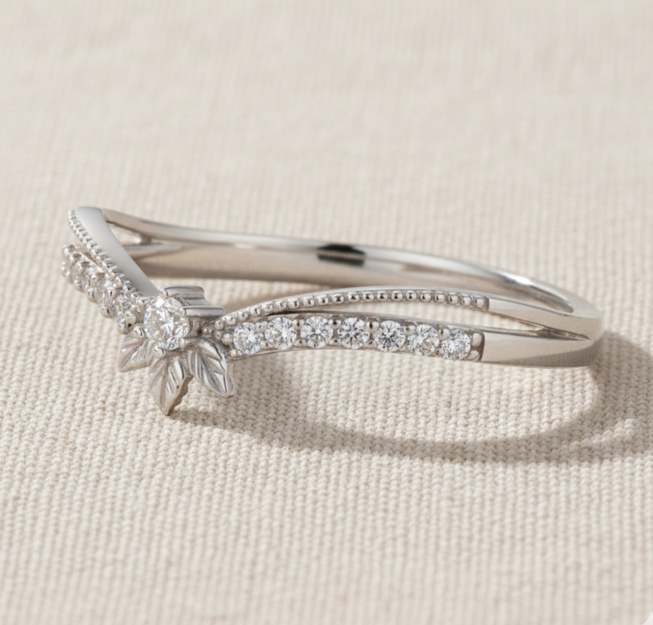 Sterling Silver Diamond Ring Elegant Women Jewelry Abloom Stacking Band Gift