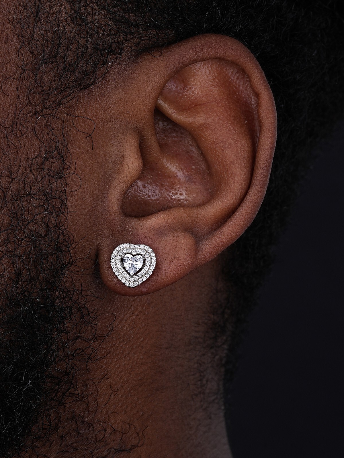 Real 925 Sterling Silver Heart Shape Earrings Large CZ Studs Iced Ladies Hip Hop