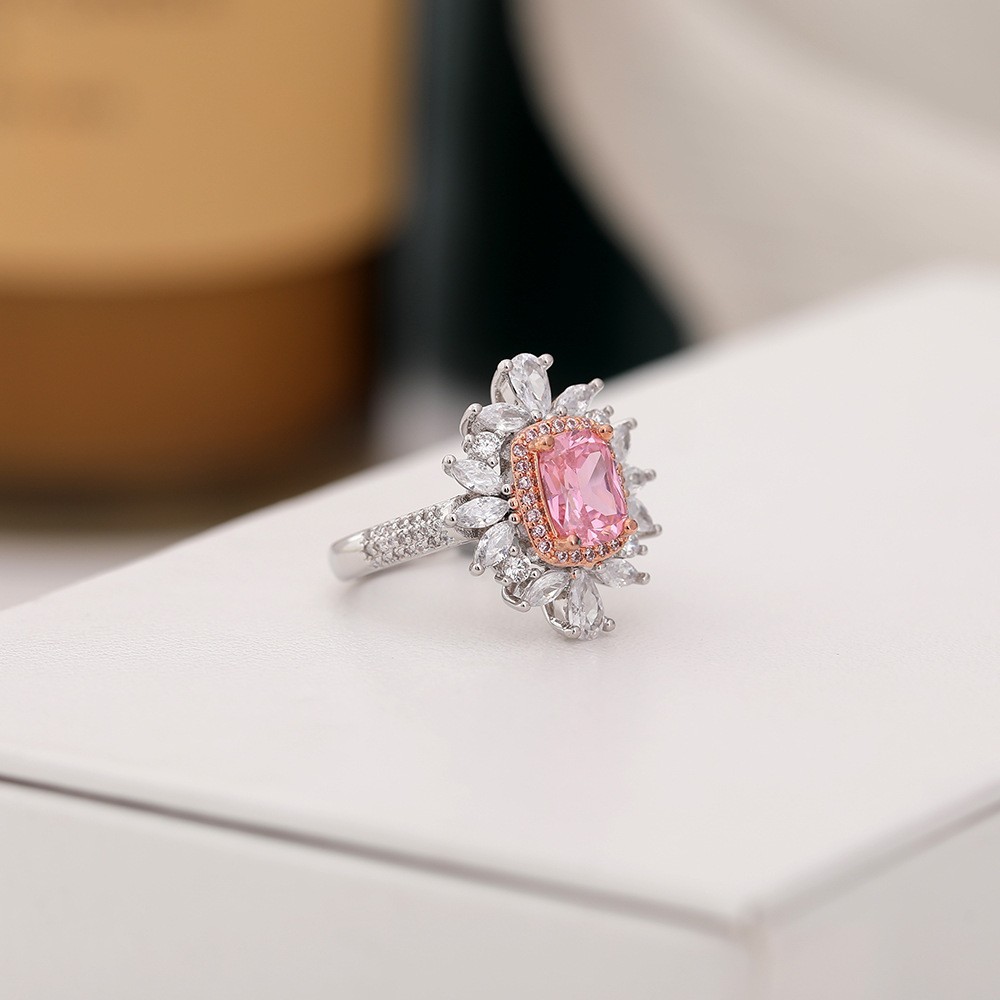 Fancy-Color Pink and Yellow 6×8 mm / 0.24×0.32 in Zircon Ring