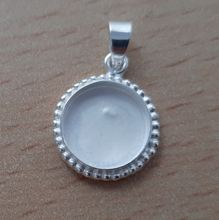925 Sterling Silver Beaded Cabochon Pendant Blank DIY Jewelry Making Setting