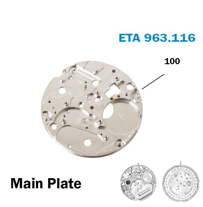 ETA 963.116 Part No. 100 Main Plate Genuine Swiss Movement Replacement Part