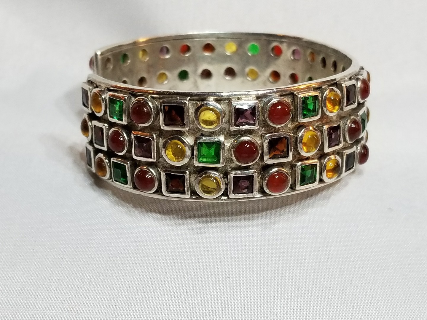 2 Oz. Sterling Silver Cuff/Bracelet, Colored Glass. Appraisal Was 2017! $1300