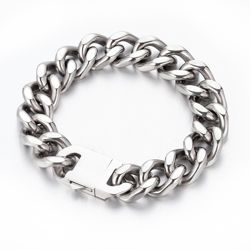 Men’s Stainless Steel Miami Cuban Link Chain Bracelet Stylish Bangle 15mm*22cm