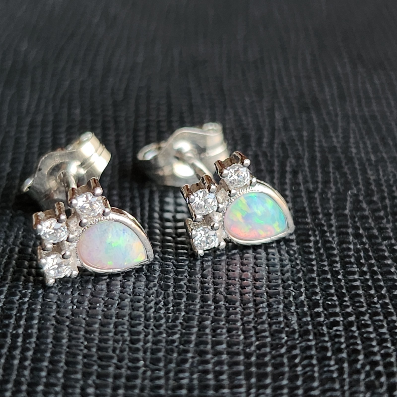 925 Sterling Silver 3x4mm Natural Pear White Fire Opal Sapphire SMALL Earrings