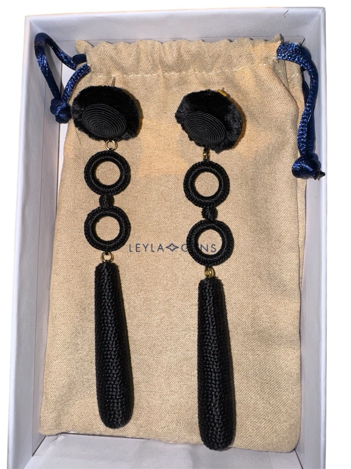 HSN Leyla Gans Black Amelie Wrapped Cord Drop Earrings