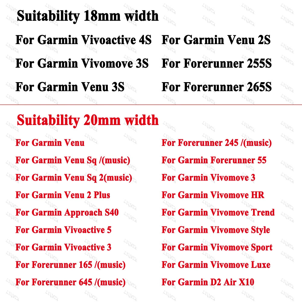 18mm Silicone Band Strap For Garmin Venu 3S 2S Vivoactive 4S 3S 2S 265S 255S S