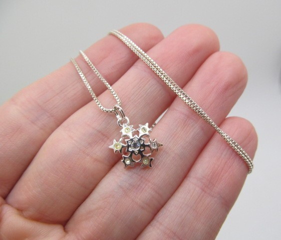 925 Sterling Silver Thailand Crystal Snowflake Box Italy Chain Necklace 20.5 In