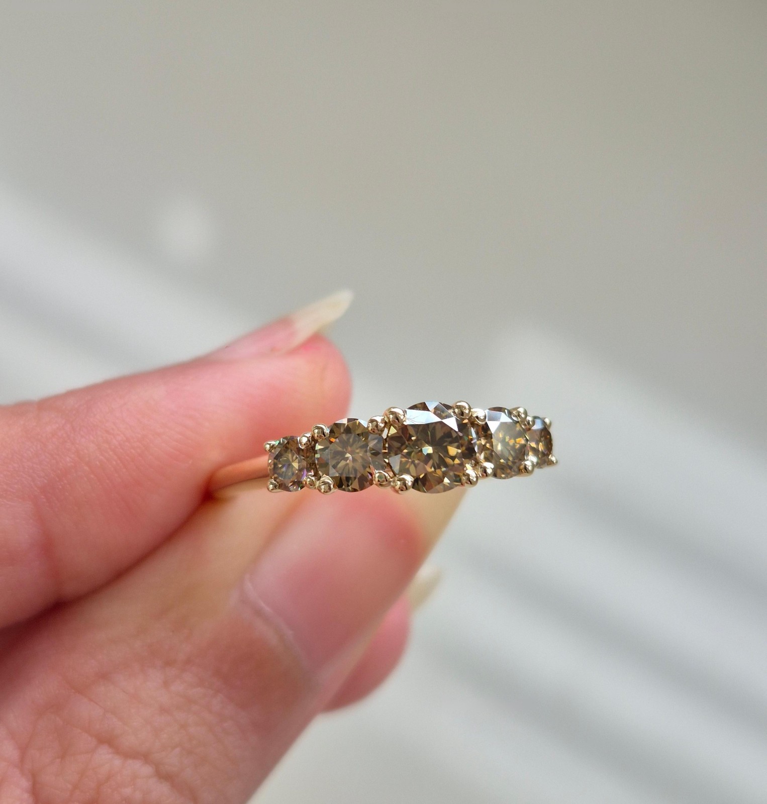 2.0CTW Round Cut Brown Moissanite Wedding Band 14k Yellow Gold Plated