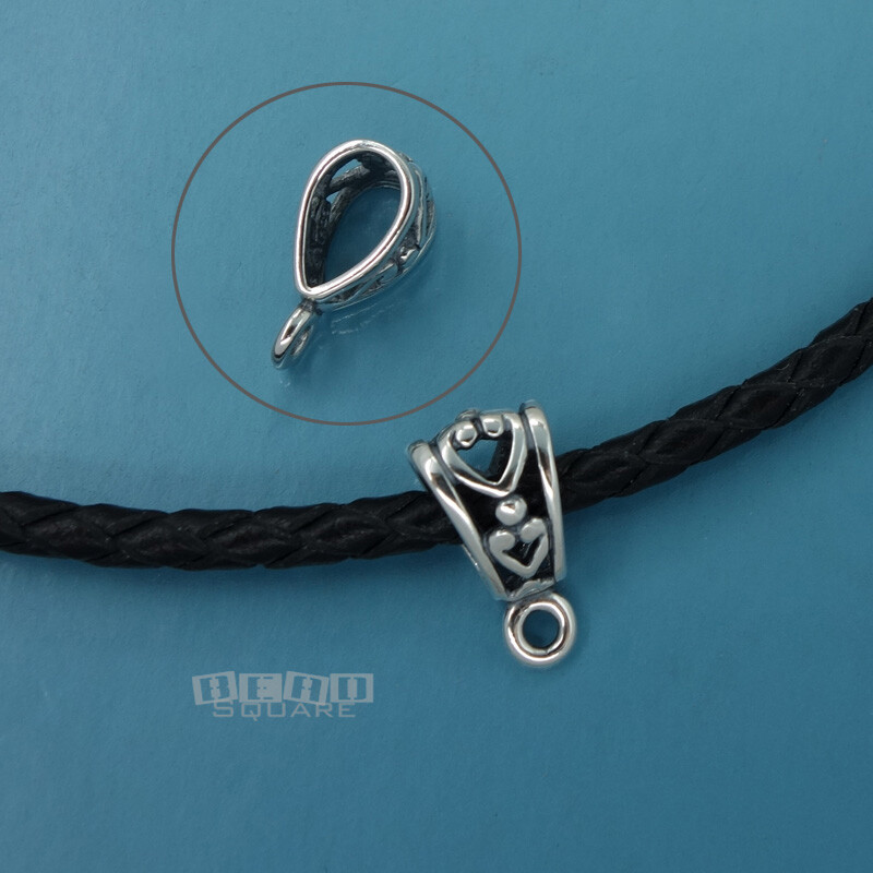 Antiqued Solid Sterling Silver Hollow Heart Pendant Bail Connector 15mm #33469