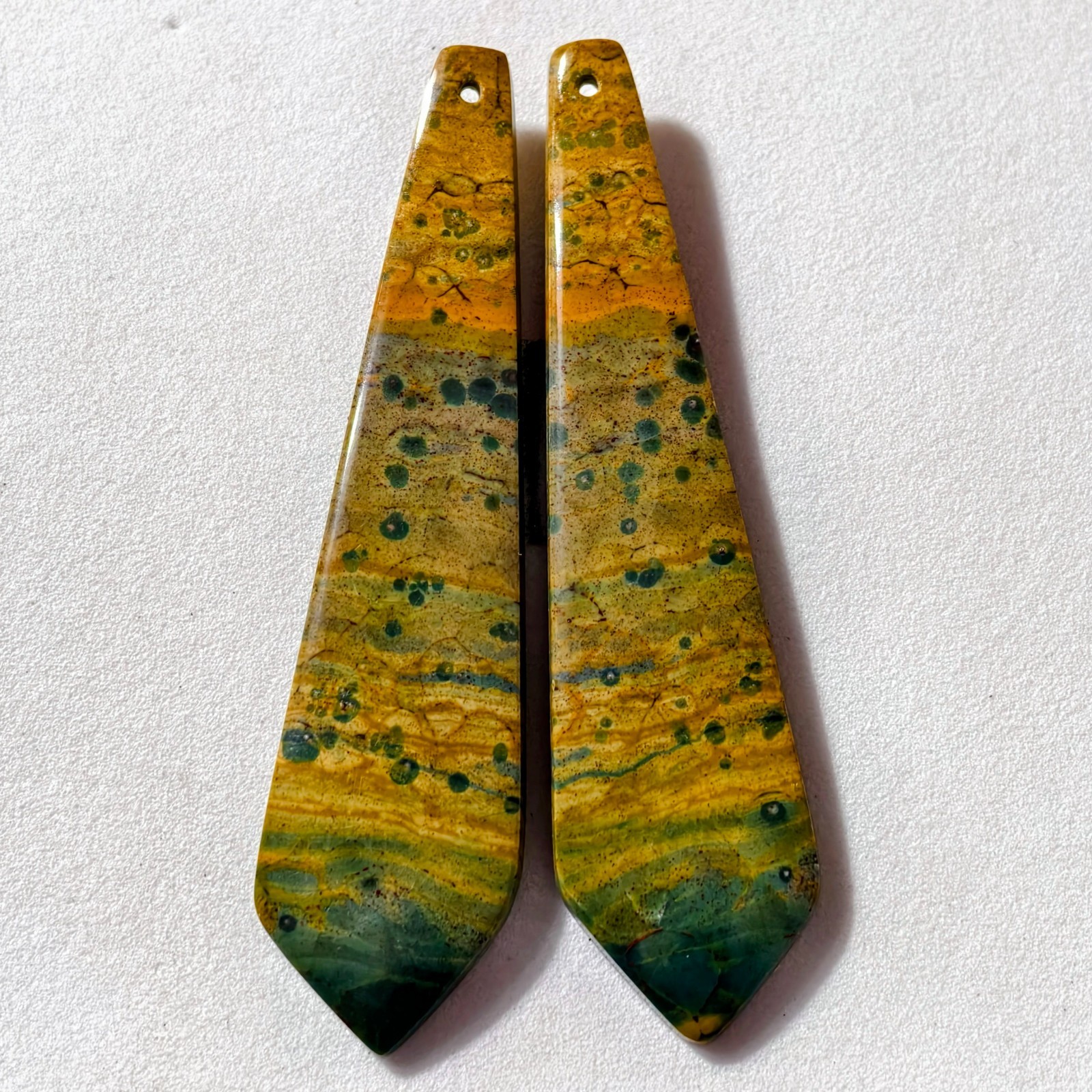 45 Cts Natural Ocean Jasper Drilled Match Pair Cabochon Gemstone 59.2 X 15.1 MM