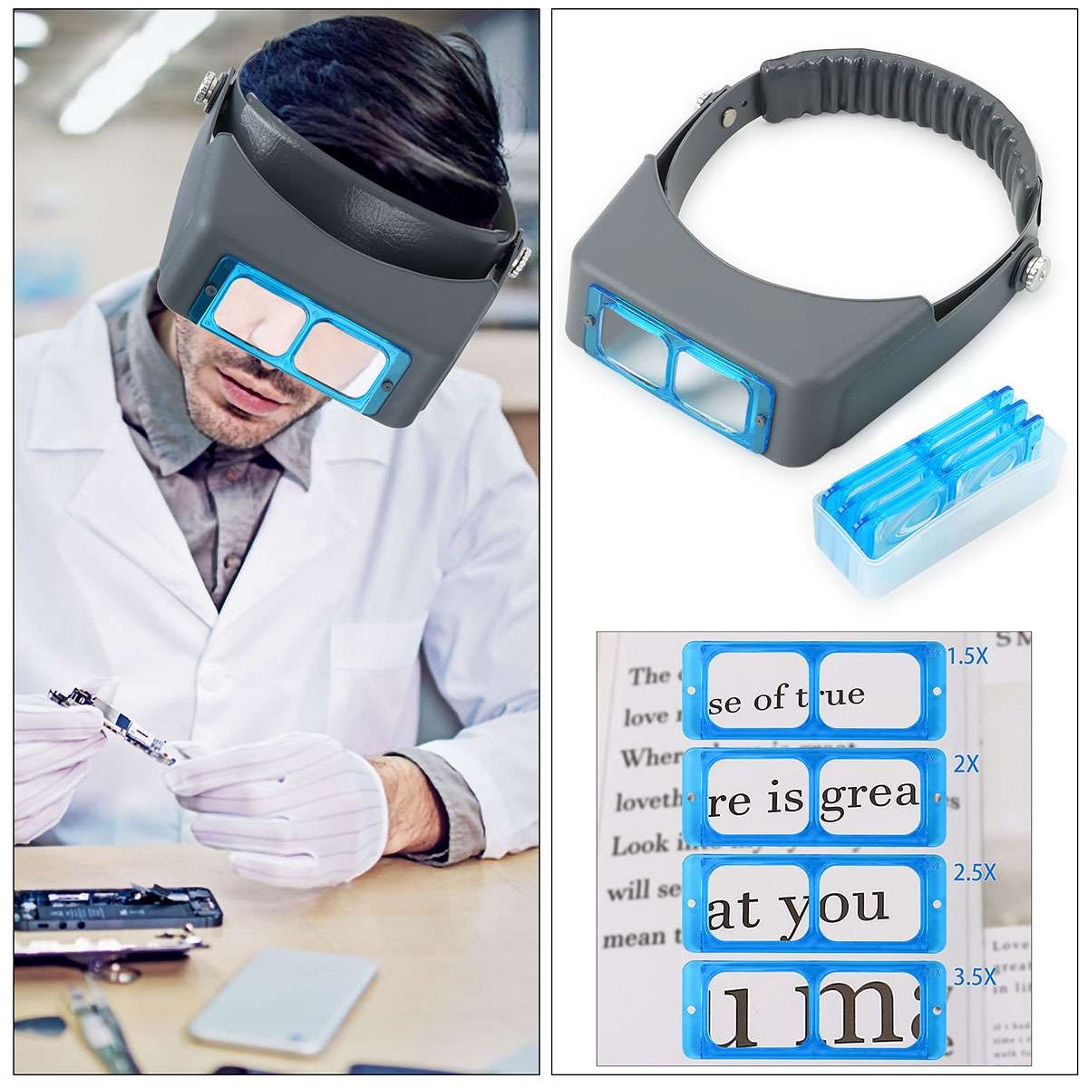 Jewelers Head Headband Magnifier LED Illuminated Visor Magnifying Glasses Loupe