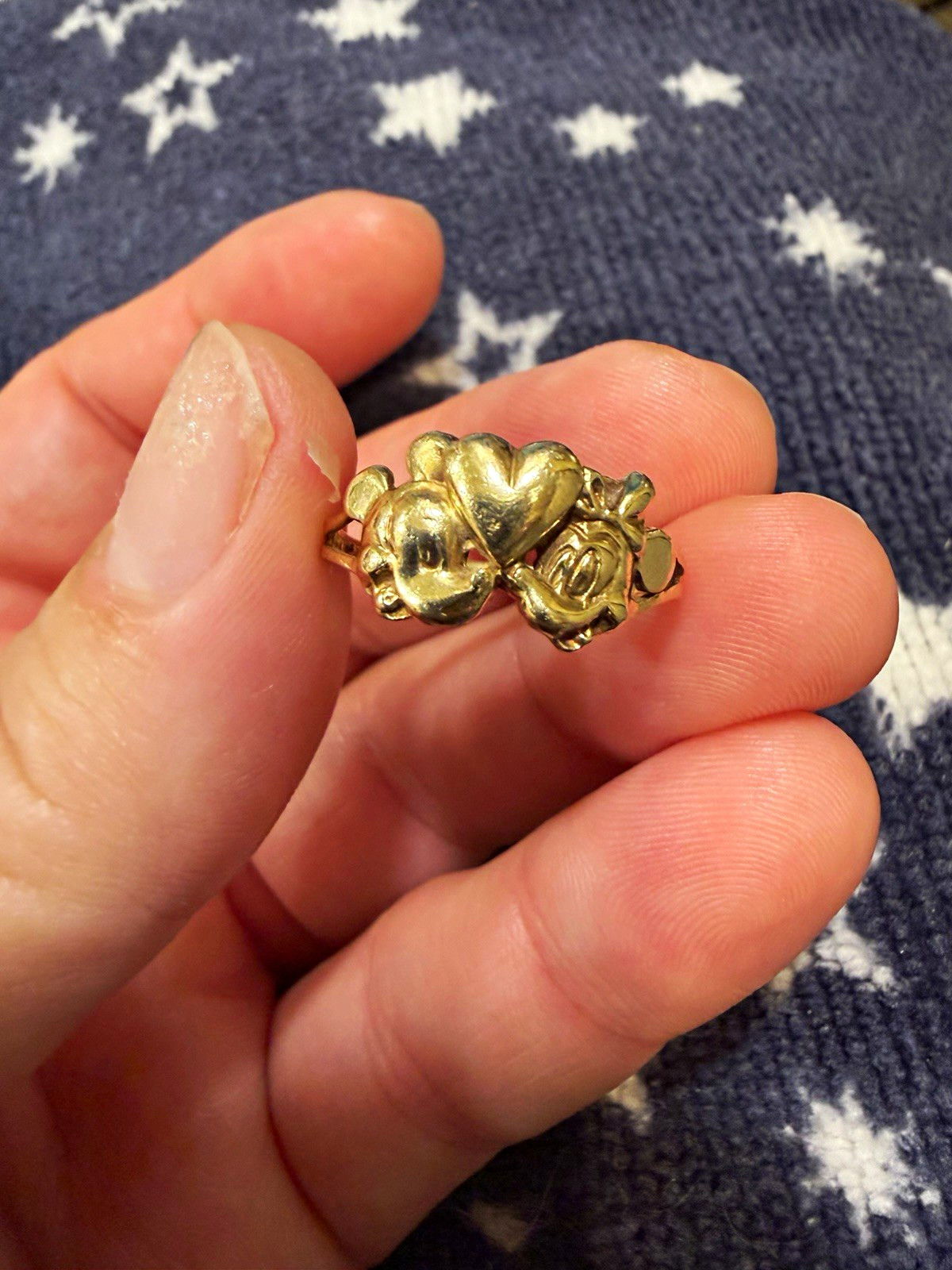 Vintage 10K Solid Gold Disney Mickey & Minnie Mouse Heart Ring Size 6.75 Tested