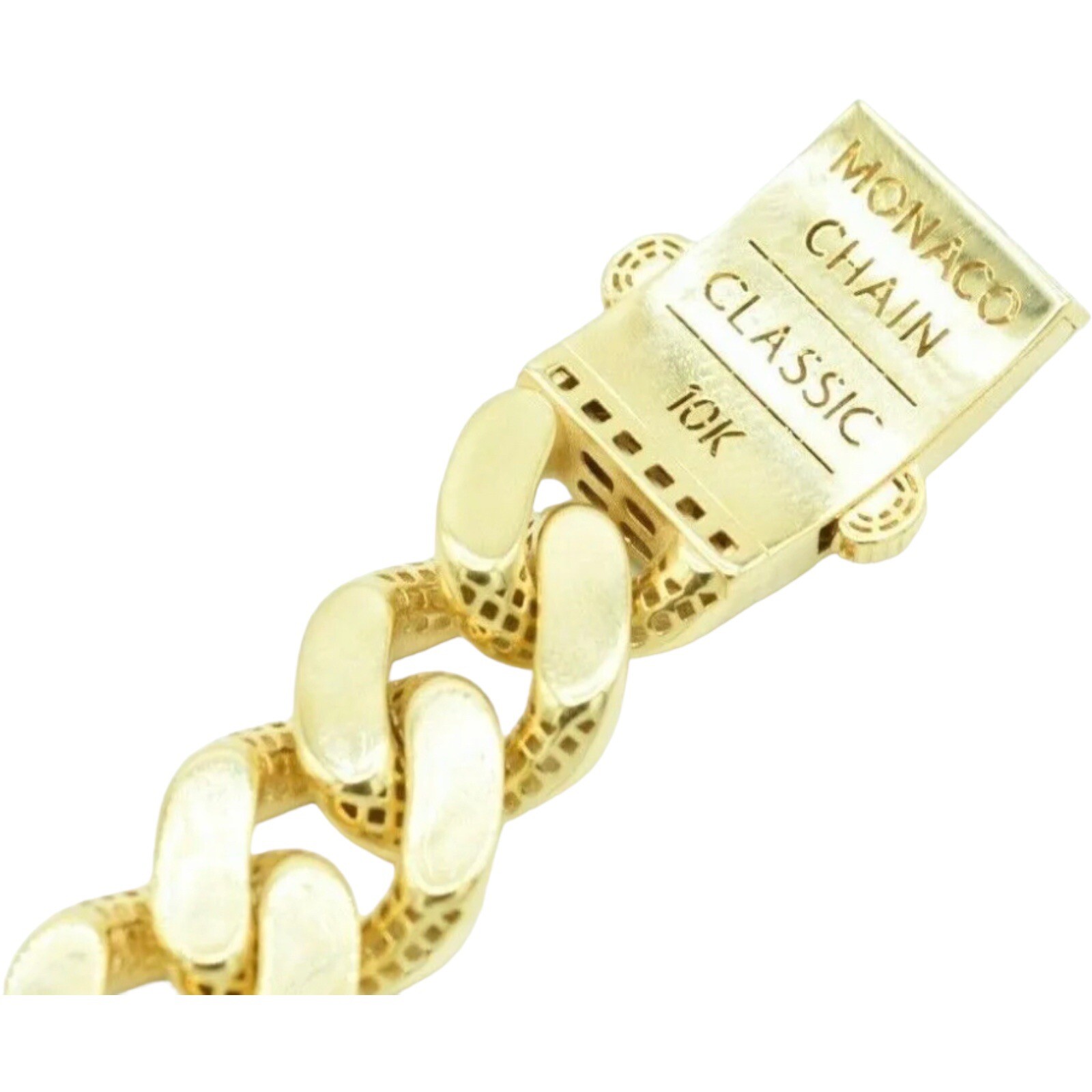 Real 10K Yellow Gold Cuban Royal Monaco Link Plain Bracelet 8″ Box Clasp 13mm