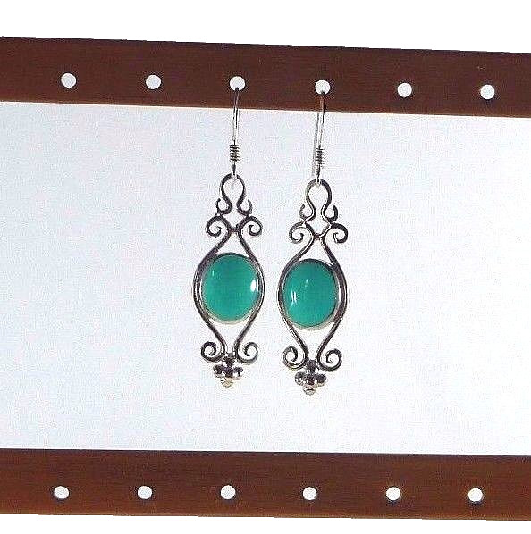 Created Turquoise 925 Sterling Silver Victorian Style Fishhook Earrings