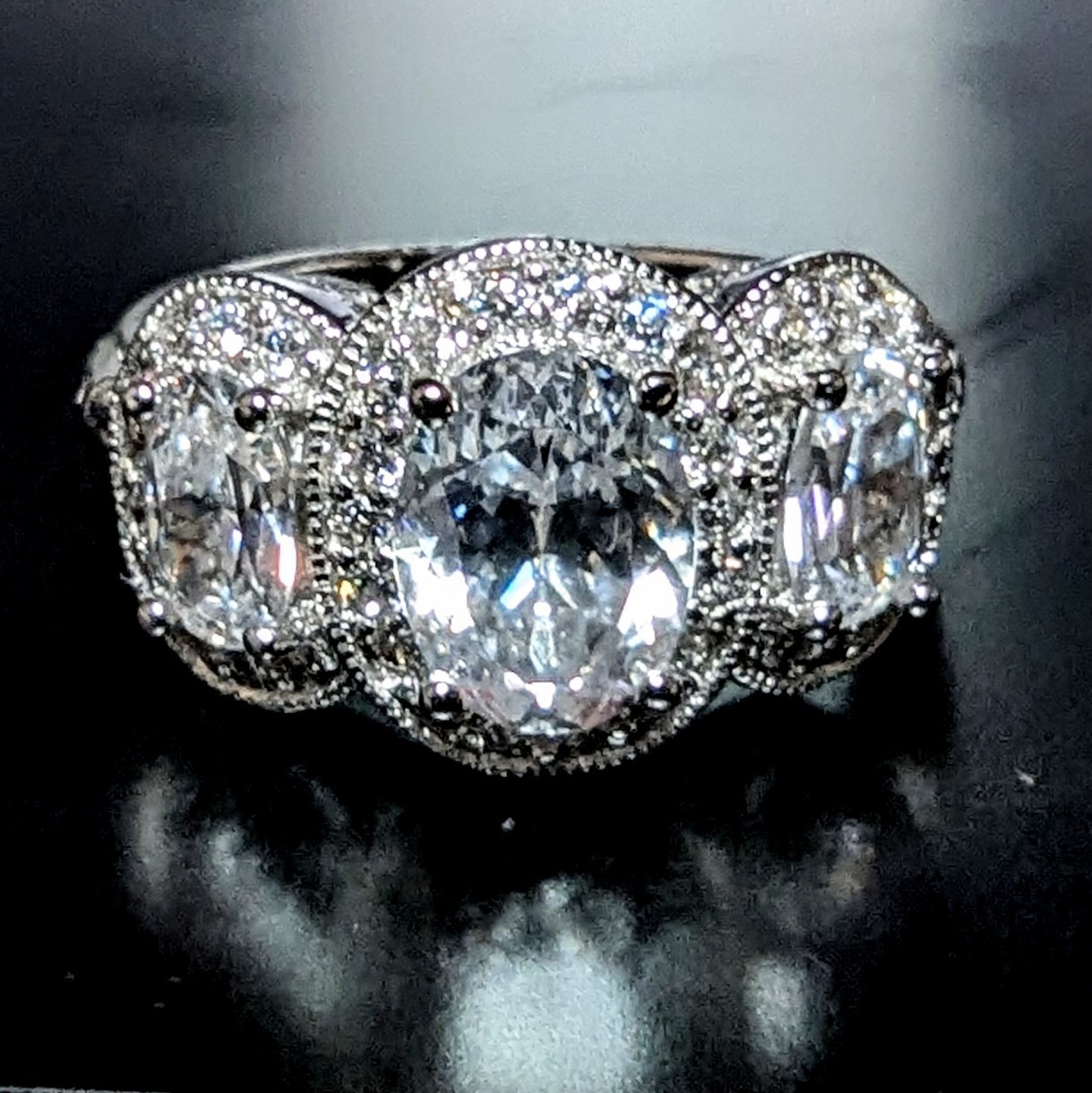 Tacori Sterling Silver Diamonique 925 CZ Bloom With Love 3 Stone Ring Size 7
