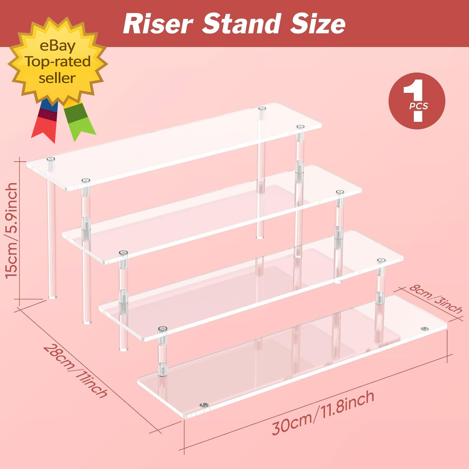 4 Tier Acrylic Display Riser Clear Organizer Stand for Cupcakes Perfume Figures