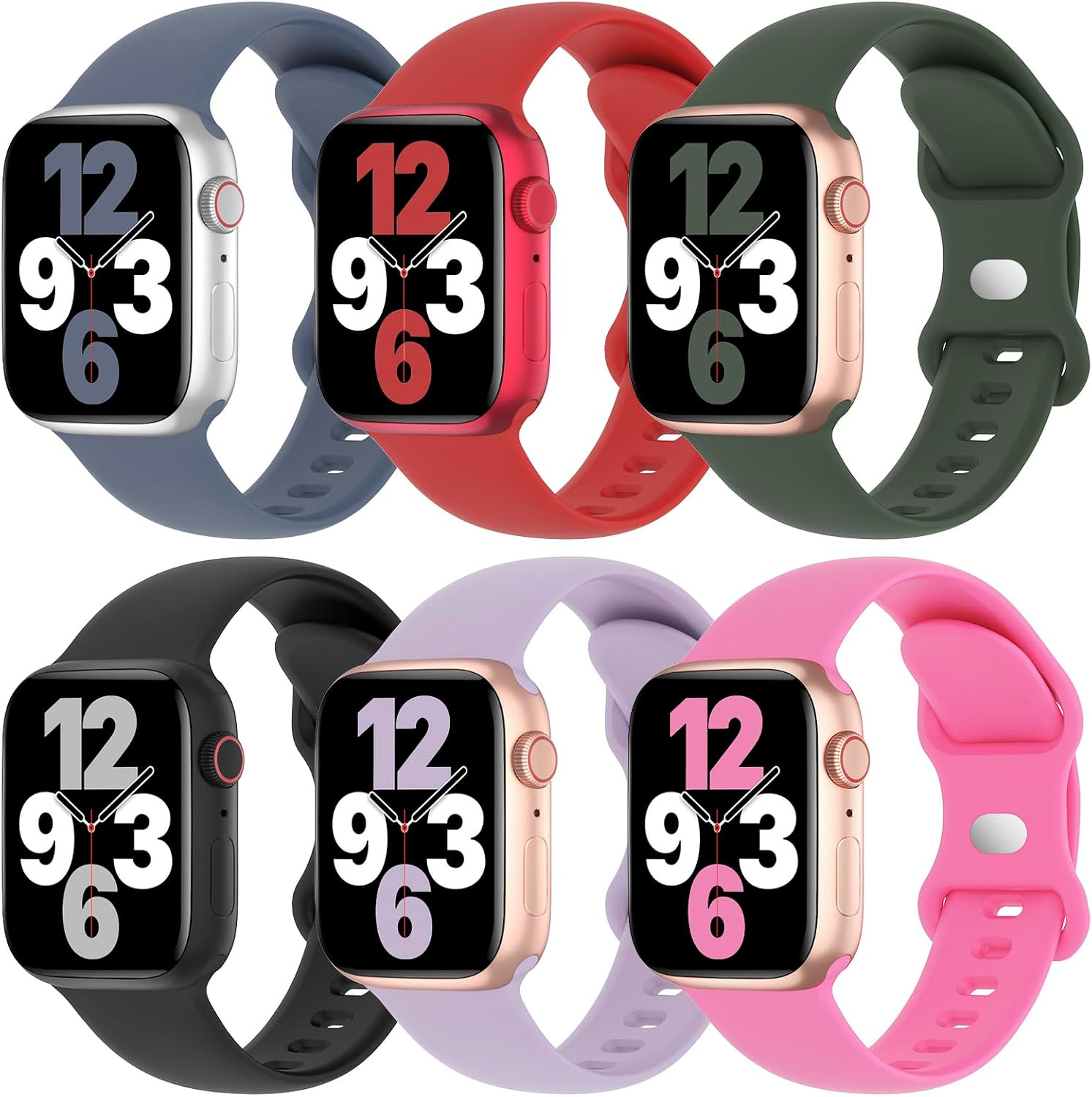 6 Pack Sport Silicone Bands Compatible with Apple Watch Band Women Men | Soft St