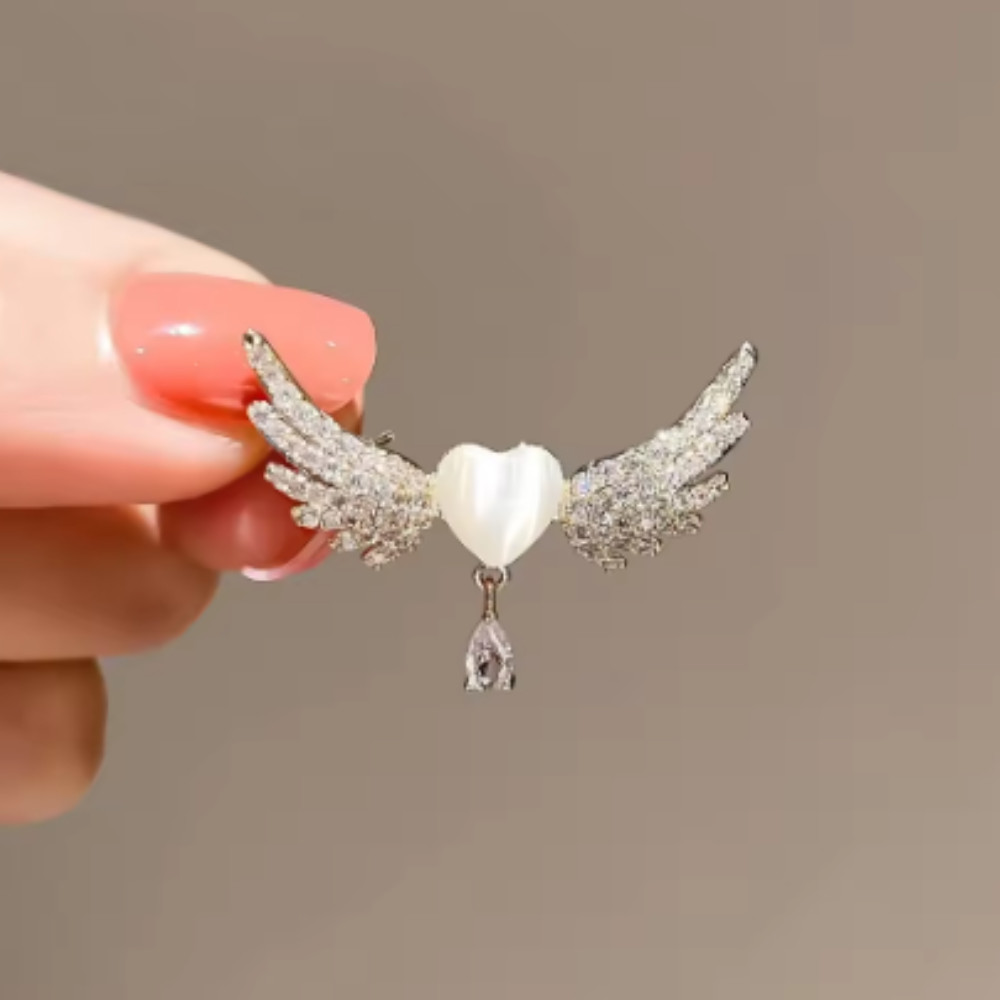 Art Deco Style Enamel Crystal Angel Wings White Heart Brooch Badge Pin Gift USA