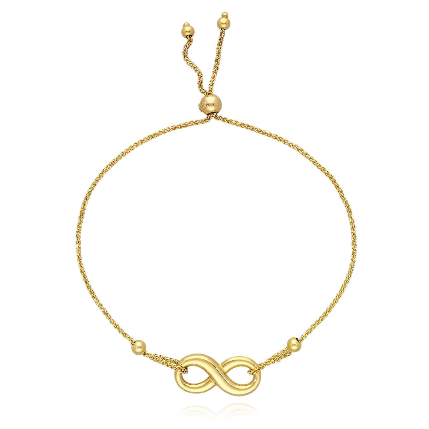 14K Gold Wheat Diamond-Cut Infinity Friendship Bolo Bracelet (Hollow) 9.25″ Adju