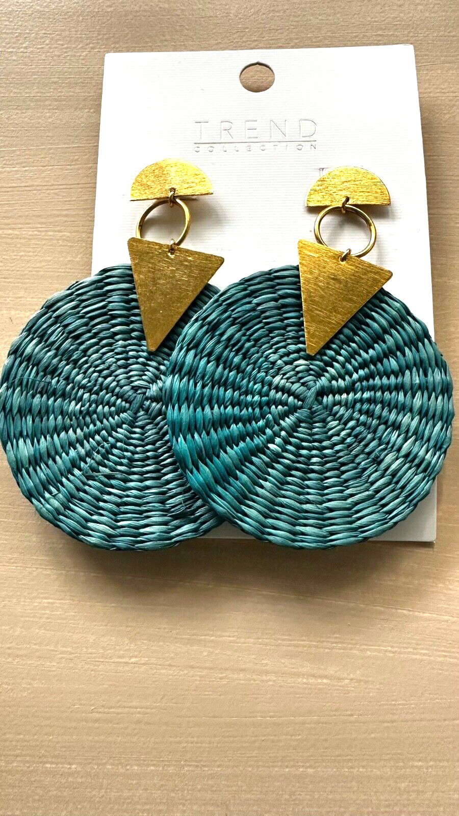 Trend Collection Lg Parfois Woven Teal Statement Gold Earrings Lightweight NWT