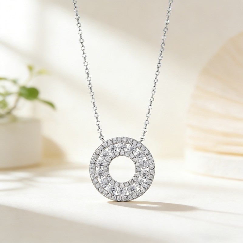 D Color Double Circle GRA Moissanite Necklace S925 Silver for Party Jewelry