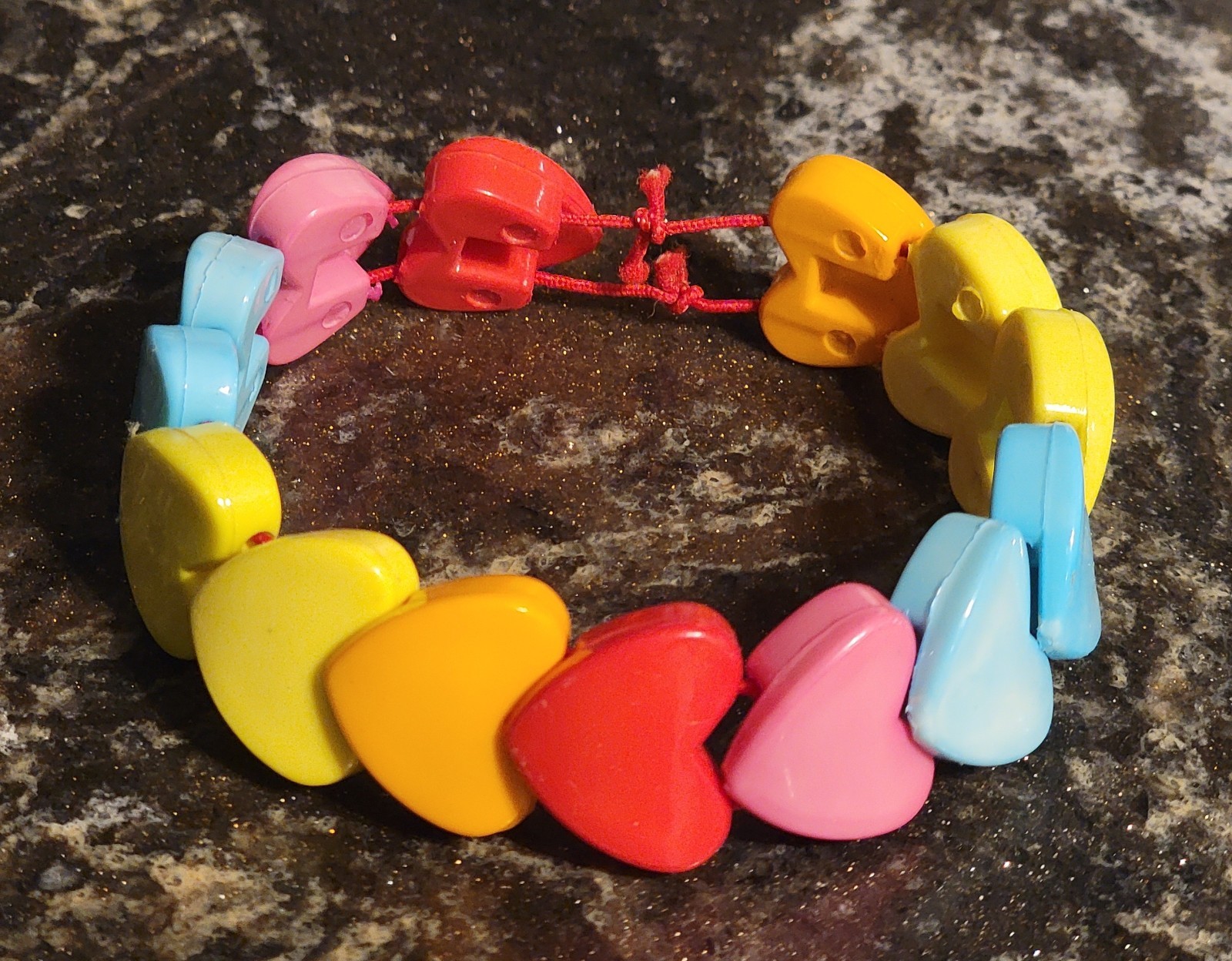 Vintage 1980’s Plastic Heart Rainbow Love Stretchy Bracelet