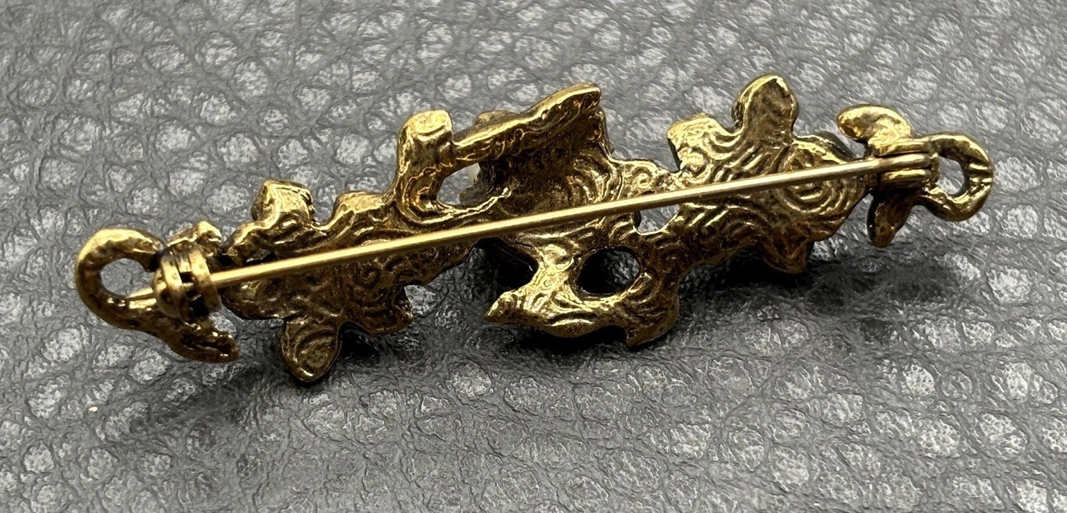 Vintage 1928 Brand Gold Tone Faux Pearl Enamel Floral Bar Brooch Pin Costume