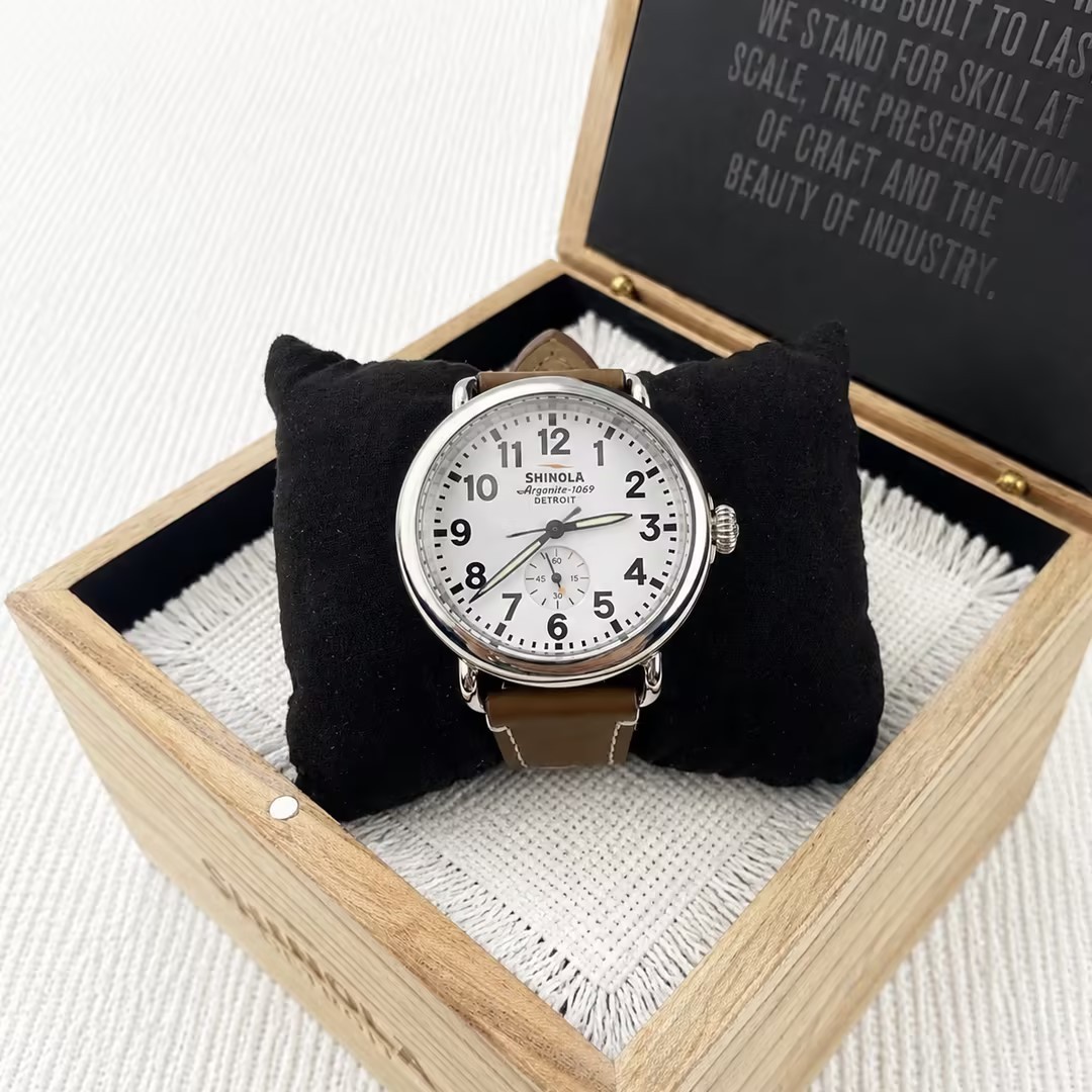 Shinola Runwell 41mm Men’s Quartz Watch Cream Dial Argonite 1069 Leather Strap