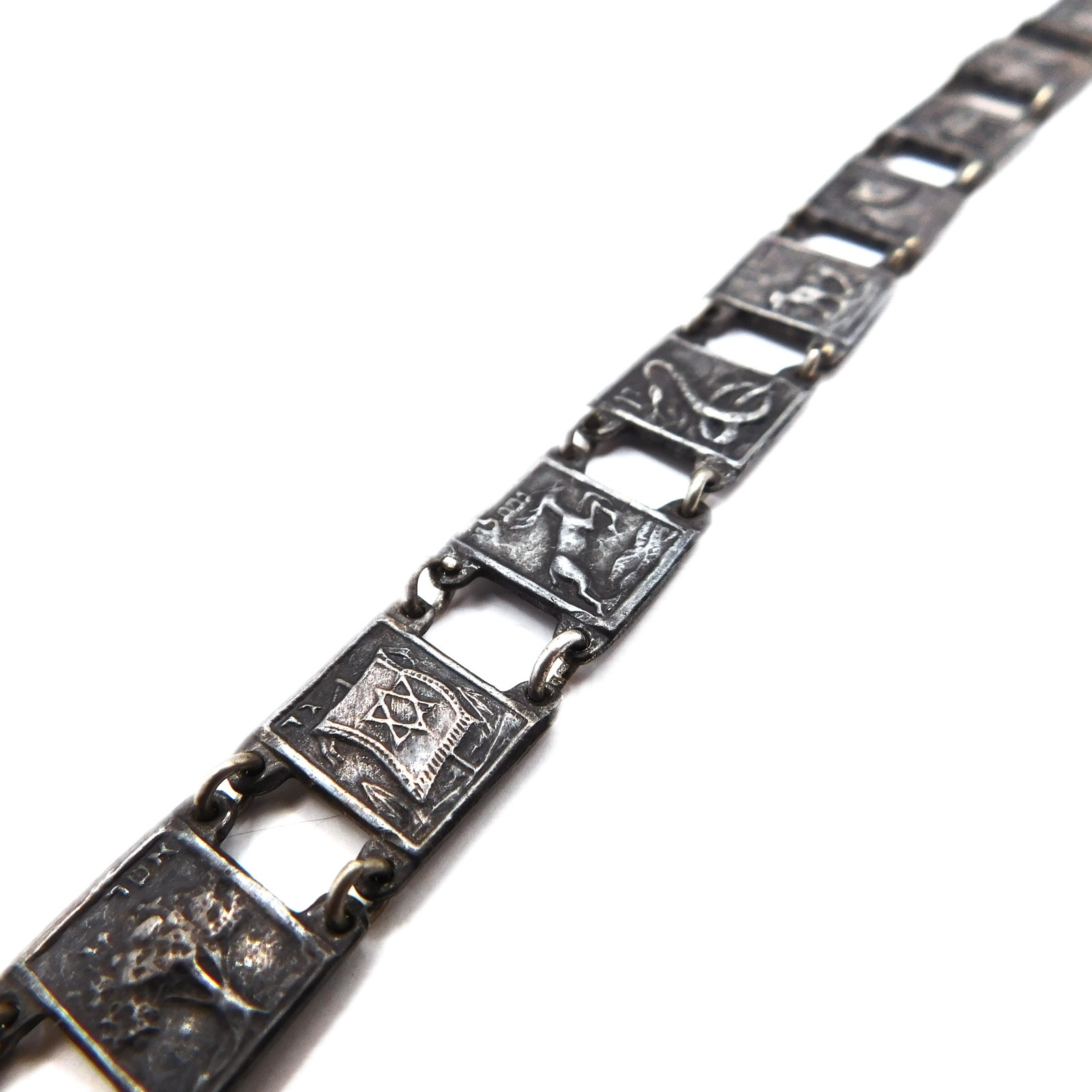 VINTAGE STERLING SILVER TWELVE TRIBES OF ISRAEL PANEL BRACELET