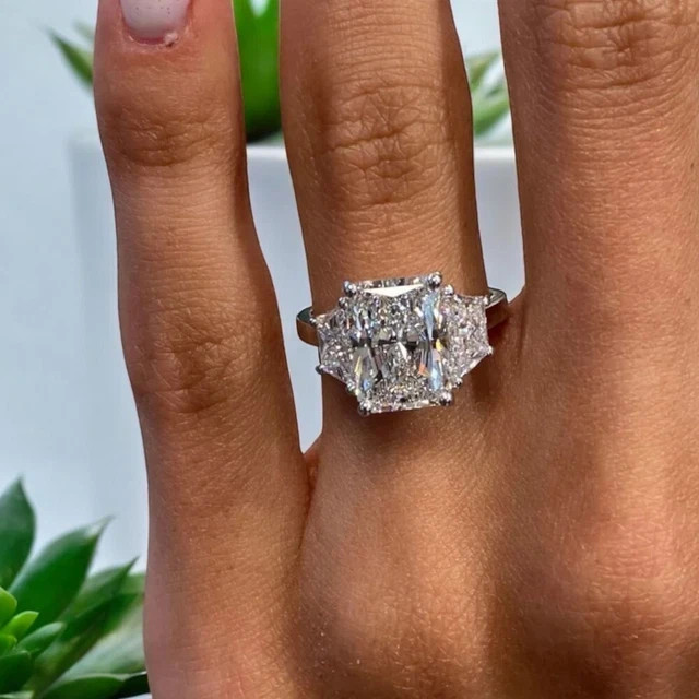3Ct Radiant Lab Created Diamond Engagement Wedding 14K White Gold Plated Ring