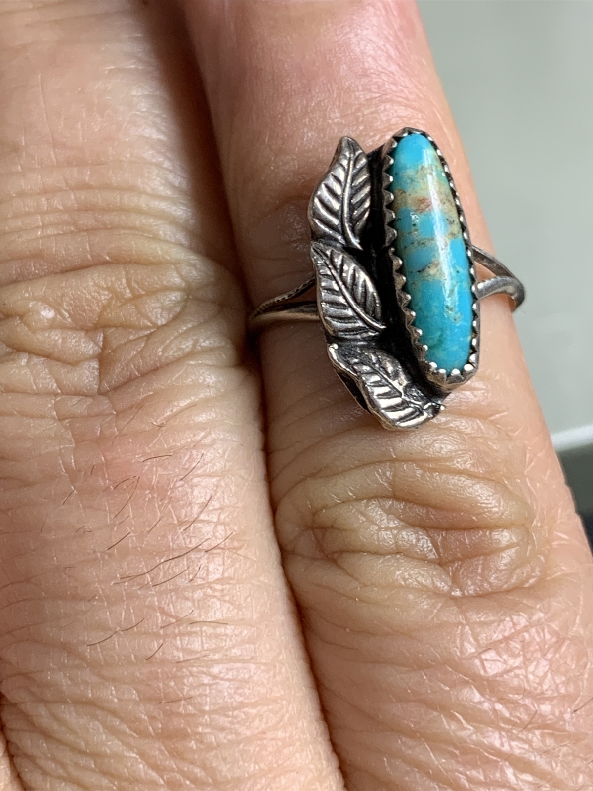 vintage navajo turqouise leaves ring Size 5.5 Not Stamped But Acid Tested