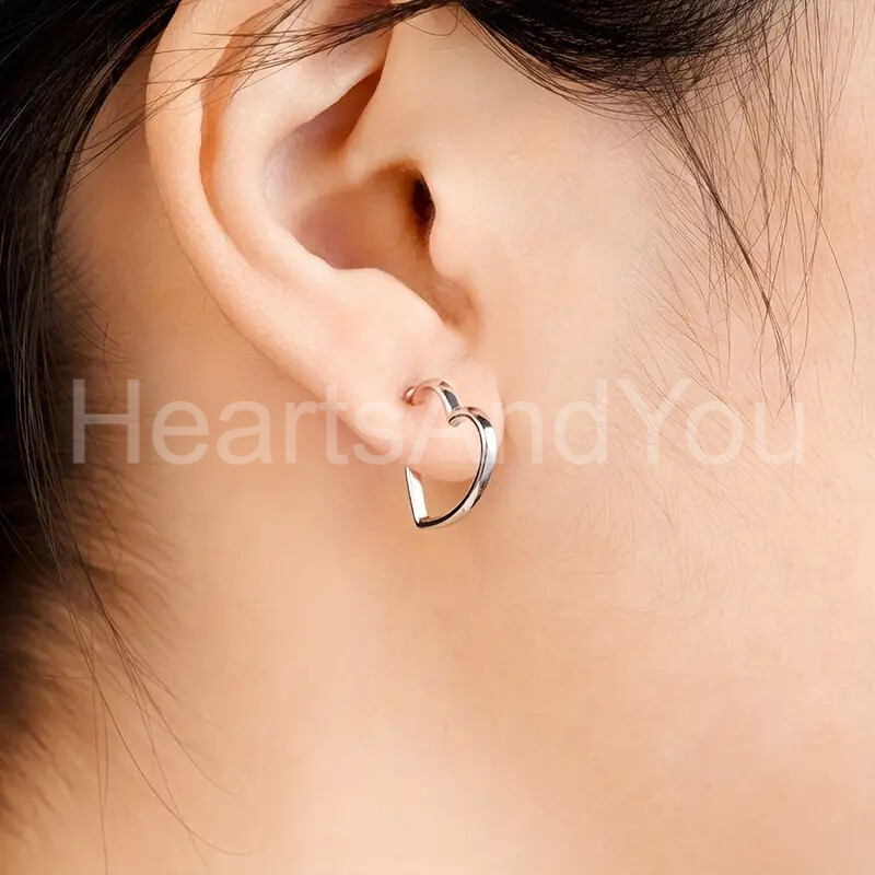 Open Heart Love Valentine Gift Women Stud Earrings 14K White Gold Plated