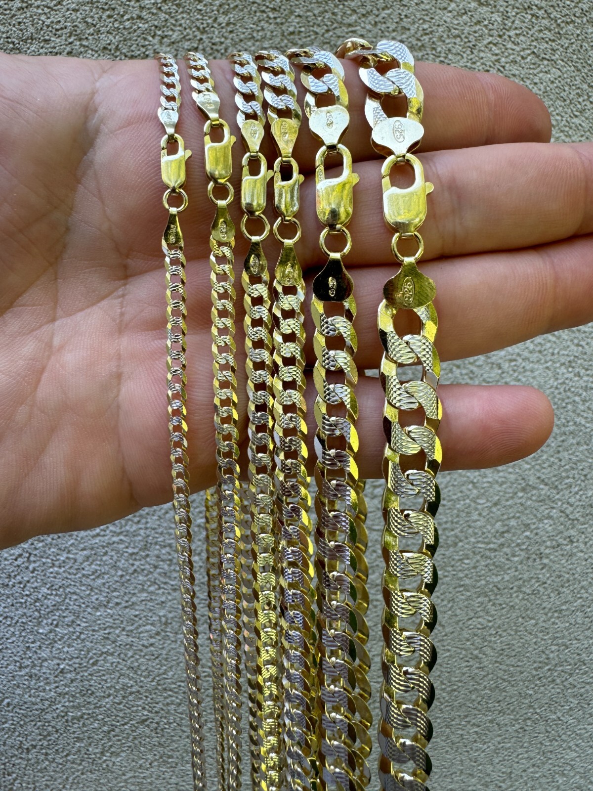 Cuban Link Chain 14k Gold Plated Real Solid 925 Silver Two Tone ITALY 5-11mm