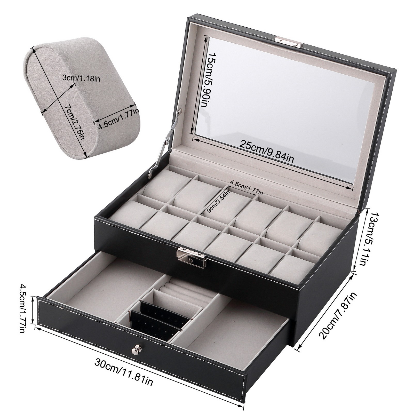 3/6/8/10/12/20/24 Slot PU Leather Watch Box Organizer Jewelry Display Storage