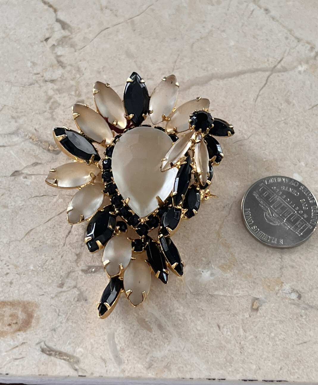 Vintage Juliana Frosted & Black Glass Crystal Rhinestone Pin Earrings Set