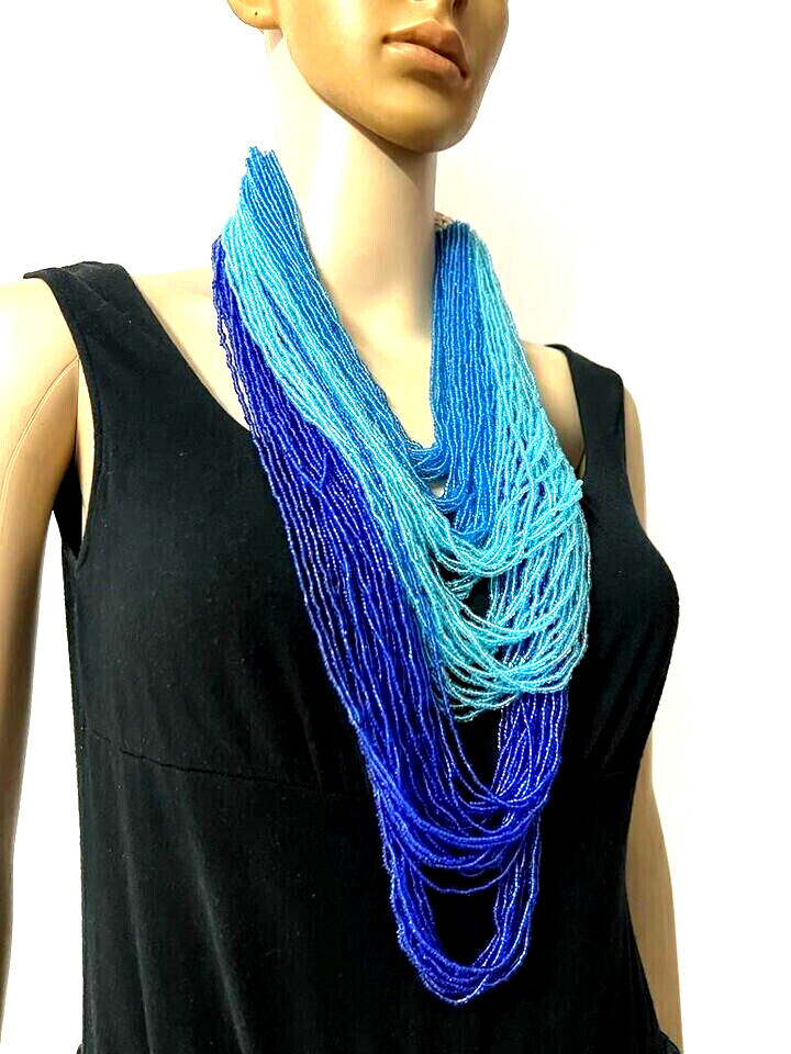 N7915 BOLD Long Heavy Multi Color Strand Crochet Fashion Ethnic Necklace Jewelry
