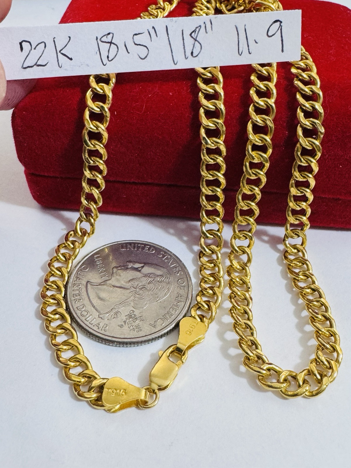 New 22K 916 Fine Real Gold 18”/18.5 inches Curb Necklace 11.9g 5mm Womens