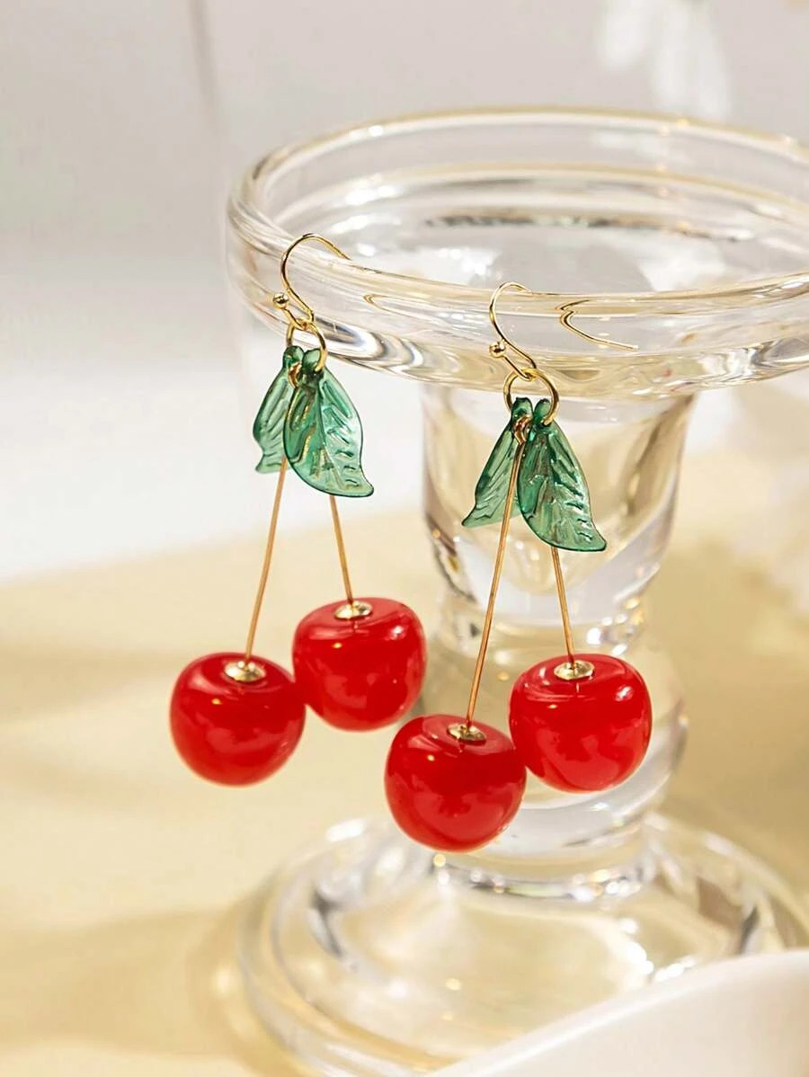 Red Cherry Earrings Cute Fruit Pendant Dangle Jewelry Gift For Women